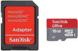 SANDISK ULTRA 16 GB MICROSDHC CLASS 10 UHS-1 MEMORY CARD WITH ADAPTER SDSDQUA-016G-U46A SANDISK ULTRA 16 GB MICROSDHC CLASS 10 UHS-1 MEMORY CARD WITH ADAPTER SDSDQUA-016G-U46A