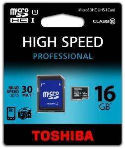 TOSHIBA 16GB MICRO SDHC UHS-I CLASS 10 WITH ADAPTER