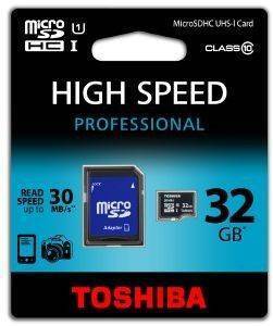 TOSHIBA 32GB MICRO SDHC UHS-I CLASS 10 WITH ADAPTER