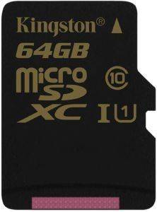 KINGSTON SDCA10/64GBSP 64GB MICRO SDHC CL10 UHS-I SINGLE PACK