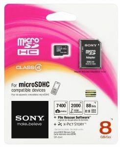 SONY SR8A4 8GB MICRO SDHC CLASS 4 + ADAPTER SONY SR8A4 8GB MICRO SDHC CLASS 4 + ADAPTER