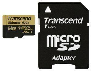 TRANSCEND TS64GUSDU3 64GB MICRO SDXC CLASS 10 UHS-I U3 633X ULTIMATE WITH ADAPTER