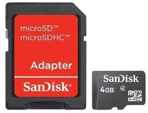 SANDISK 4GB MICRO SD HIGH CAPACITY CLASS 4 WITH SD ADAPTER SDSDQM-004G-B35A