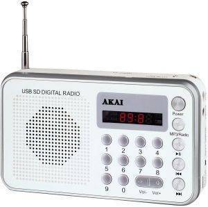 AKAI DR002A-521 USB PORTABLE RADIO SILVER WHITE AKAI DR002A-521 USB PORTABLE RADIO SILVER WHITE