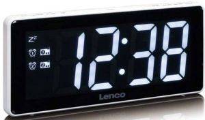 LENCO CR-30WH CLOCK RADIO WITH RED 3-INCH LEDS WHITE