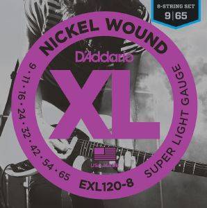    D\'ADDARIO EXL120-8 XL SERIES LIGHT 8 STRING 9-65 NICKEL WOUND