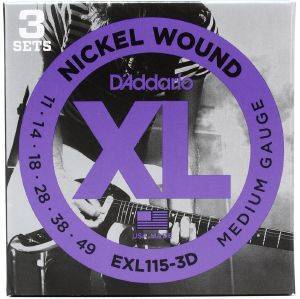    D\'ADDARIO EXL115-3D XL SERIES BLUES JAZZ ROCK 11-49 NICKEL WOUND 3 SET