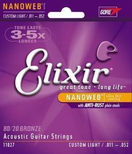 ELIXIR-STRINGS ΧΟΡΔΕΣ ΑΚΟΥΣΤΙΚΗΣ ΚΙΘΑΡΑΣ ELIXIR 11027 NANOWEB CUSTOM LIGHT 11-52 80/20 BRONZE