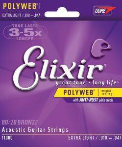 ELIXIR-STRINGS ΧΟΡΔΕΣ ΑΚΟΥΣΤΙΚΗΣ ΚΙΘΑΡΑΣ ELIXIR 11000 POLYWEB EXTRA LIGHT 10-47 80/20 BRONZE