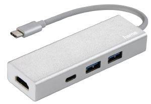 HAMA 135756 USB 3-PORT 3.1 TYPE-C HUB 1:3 WITH 2X USB-A + USB-C + HDMI BUS-POWERED SILVER HAMA 135756 USB 3-PORT 3.1 TYPE-C HUB 1:3 WITH 2X USB-A + USB-C + HDMI BUS-POWERED SILVER