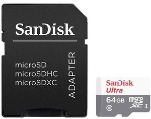 SANDISK SDSQUNR-064G-GN3MA 64GB ULTRA U1 MICRO SDXC UHS-I CLASS 10 + SD ADAPTER SANDISK SDSQUNR-064G-GN3MA 64GB ULTRA U1 MICRO SDXC UHS-I CLASS 10 + SD ADAPTER