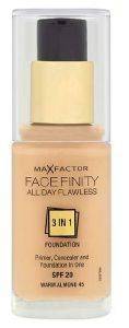 MAKE-UP MAX FACTOR FACE FINITY ALL DAY FLAWLESS 3 IN 1 FOUNDATION NO 45 WARM ALMOND MAKE-UP MAX FACTOR FACE FINITY ALL DAY FLAWLESS 3 IN 1 FOUNDATION NO 45 WARM ALMOND