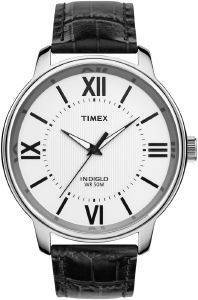   TIMEX SILVER CASE BLACK LEATHER STRAP