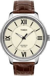   TIMEX SILVER CASE BROWN LEATHER STRAP