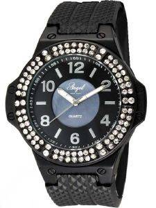 I O  ANGEL CRYSTAL BLACK RUBBER STRAP