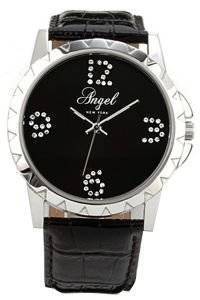 ΓΥΝΑΙΚΕΙΟ ΡΟΛΟΙ ANGEL CRYSTAL BLACK LEATHER STRAP ΓΥΝΑΙΚΕΙΟ ΡΟΛΟΙ ANGEL CRYSTAL BLACK LEATHER STRAP