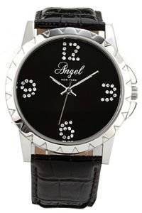   ANGEL CRYSTAL BLACK LEATHER STRAP