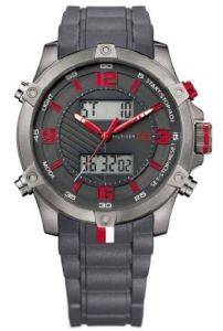 O O TOMMY HILFIGER DIGITAL BLACK ION-PLATING GREY SILICON WATCH