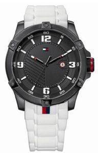 O O TOMMY HILFIGER SPORT BLACK ION-PLATING AND WHITE WATCH