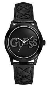 GUESS QUILTY CRYSTAL BLACK LEATHER STRAP