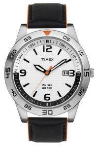 TIMEX BLACK LEATHER STRAP WHITE DIAL