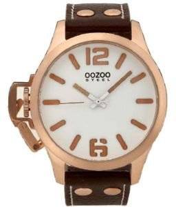   OOZOO STEEL XL ROSE GOLD BROWN LEATHER STRAP