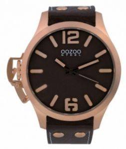   OOZOO STEEL XL ROSE GOLD BROWN LEATHER STRAP