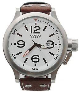 ΑΝΔΡΙΚΟ ΡΟΛΟΙ OOZOO STEEL XXL WHITE BROWN LEATHER STRAP ΑΝΔΡΙΚΟ ΡΟΛΟΙ OOZOO STEEL XXL WHITE BROWN LEATHER STRAP