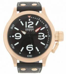   OOZOO STEEL XXL ROSE GOLD BLACK LEATHER STRAP