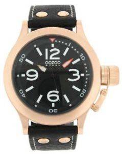   OOZOO STEEL XL ROSE GOLD BLACK LEATHER STRAP
