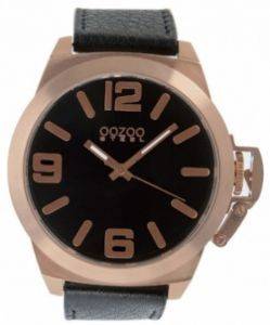   OOZOO STEEL XL ROSE GOLD BLACK LEATHER STRAP