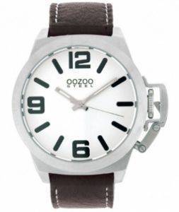 ΓΥΝΑΙΚΕΙΟ ΡΟΛΟΙ OOZOO STEEL XL WHITE BROWN LEATHER STRAP ΓΥΝΑΙΚΕΙΟ ΡΟΛΟΙ OOZOO STEEL XL WHITE BROWN LEATHER STRAP