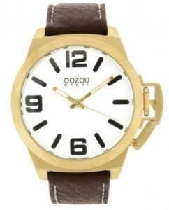   OOZOO STEEL XL WHITE BROWN LEATHER STRAP