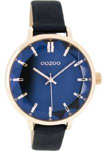   OOZOO TIMEPIECES ROSE GOLD BLUE LEATHER STRAP C7918
