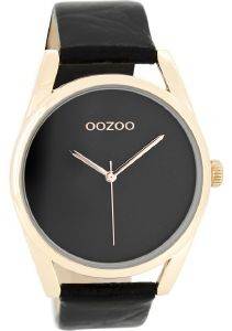   OOZOO TIMEPIECES XL ROSE GOLD BLACK LEATHER STRAP C7994