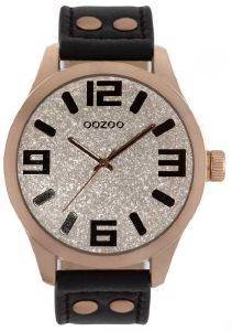   OOZOO TIMEPIECES XXL ROSE GOLD BLACK LEATHER STRAP C8462