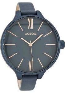   OOZOO TIMEPIECES XL ROSE GOLD BLUE LEATHER STRAP C8403