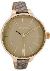   OOZOO TIMEPIECES XL ROSE GOLD GREY LEATHER STRAP C8402