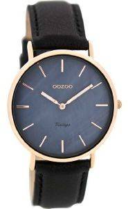   OOZOO TIMEPIECES VINTAGE ROSE GOLD BLACK LEATHER STRAP C8124