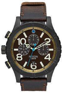   NIXON A363-2209 48-20 CHRONO LEATHER ALL BLACK BRASS BROWN