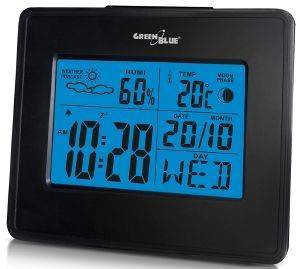 GREENBLUE GB144 WEATHER STATION CLOCK MOON CALENDAR BLACK