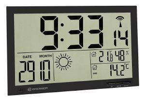 BRESSER MYTIME JUMBO LCD WEATHER WALL CLOCK BLACK