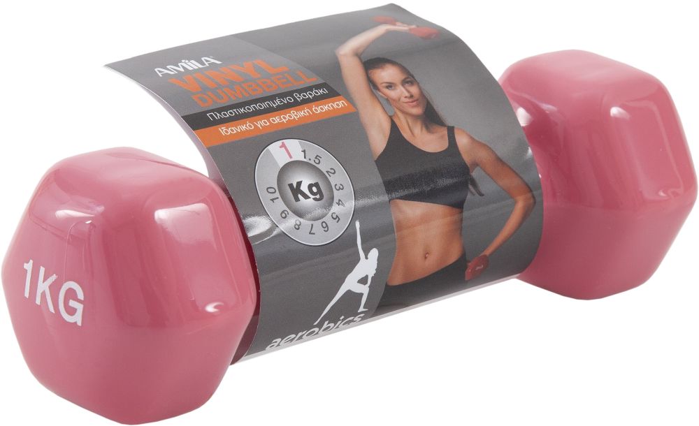 AMILA ΒΑΡΑΚΙ (1 ΤΜΧ) AMILA VINYL DUMBBELL ΡΟΖ (1 KG)