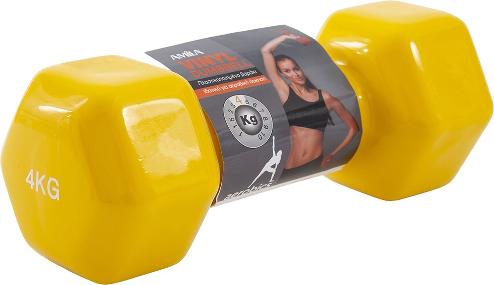 AMILA ΒΑΡΑΚΙ (1 ΤΜΧ) AMILA VINYL DUMBBELL ΚΙΤΡΙΝΟ (4 KG)