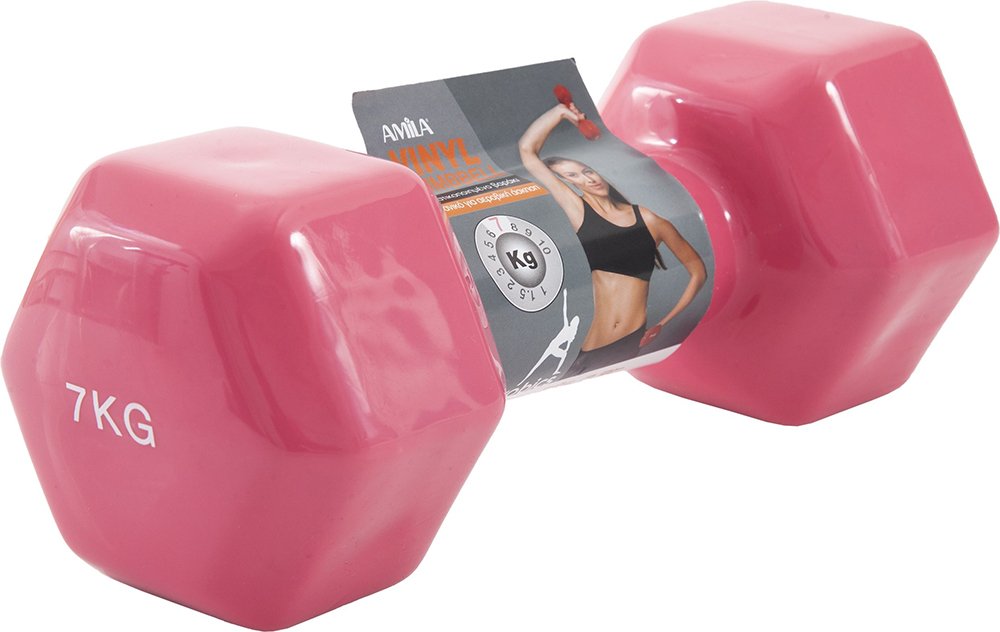 AMILA ΒΑΡΑΚΙ (1 ΤΜΧ) AMILA VINYL DUMBBELL ΡΟΖ (7 KG)