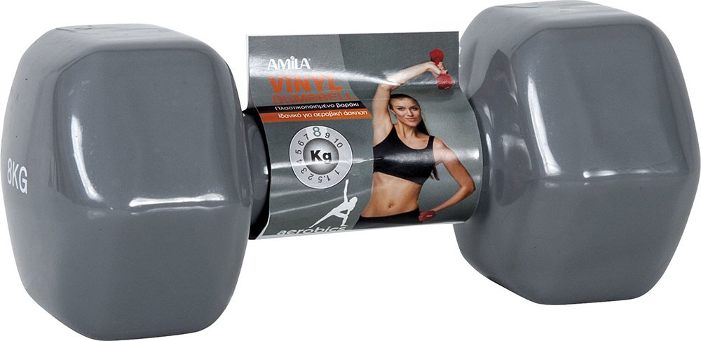 AMILA ΒΑΡΑΚΙ (1 ΤΜΧ) AMILA VINYL DUMBBELL ΓΚΡΙ (8 KG)