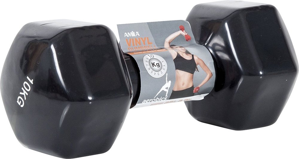 AMILA ΒΑΡΑΚΙ (1 ΤΜΧ) AMILA VINYL DUMBBELL ΜΑΥΡΟ (10 KG)