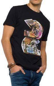 T-SHIRT REPLAY M3475.000.2660 HELMET PRINT ΜΑΥΡΟ