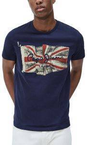 T-SHIRT PEPE JEANS FLAG LOGO PM505671 ΣΚΟΥΡΟ ΜΠΛΕ