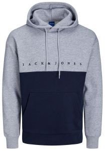 JACK - JONES HOODIE JACK - JONES JORCOPENHAGEN BLOCKING 12220526 ΑΝΟΙΧΤΟ ΓΚΡΙ ΜΕΛΑΝΖΕ/ΣΚΟΥΡΟ ΜΠΛΕ